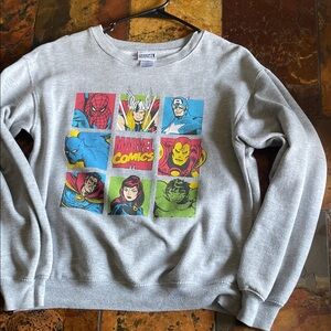 Marvel Grey Crewneck Sweatshirt with Colorful Superhero Grid